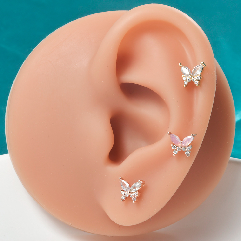 1 Piece Artistic Butterfly Stainless Steel Inlay Turquoise Zircon Ear Studs display picture 2