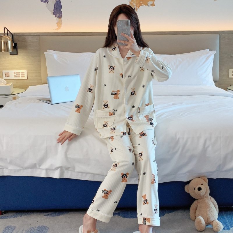 Pijamas de oso japonés Otoño e Invierno de las mujeres más grasa MM algodón sándwich manga larga 2023 Nuevo aire algodón desgaste del hogar