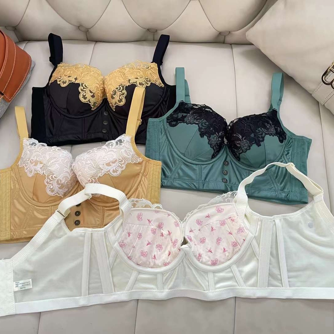 Nuevo sujetador de alta calidad de moda de encaje jacquard transpirable y cómodo ajuste lateral de pecho de cinco botones ropa interior mujer