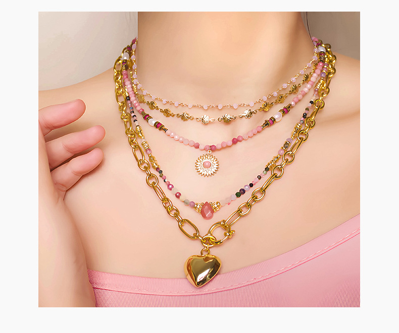 Linglang Handmade Rhodochrosite Beaded Necklace Pearl Necklace Pendant Necklace Natural Stone Jewelry