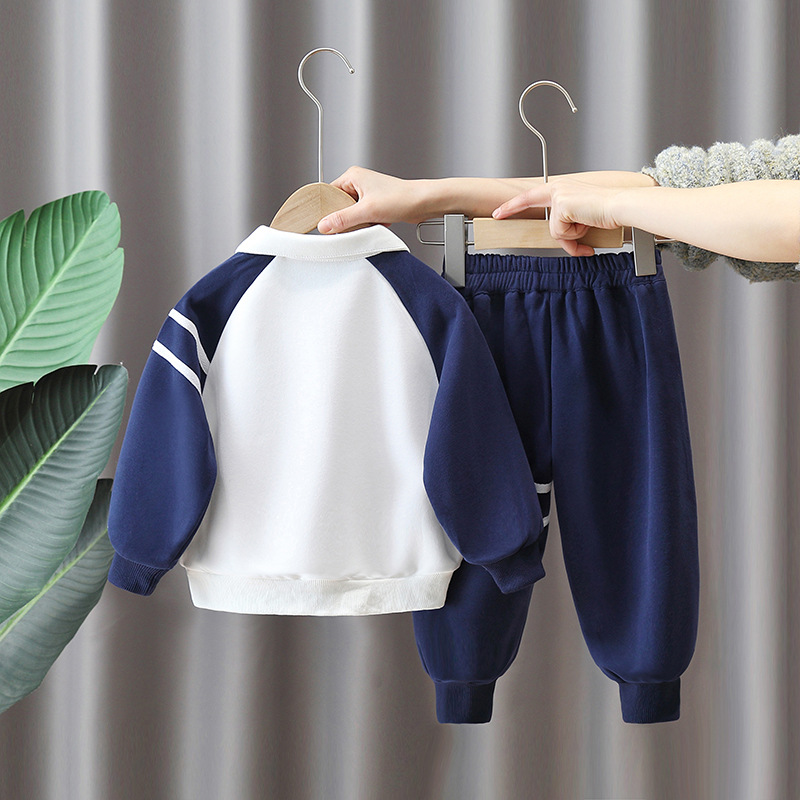 6159 Traje de otoño para niños 2025 nueva camisa POLO de primavera y otoño para bebés, traje deportivo de dos piezas para niños guapos