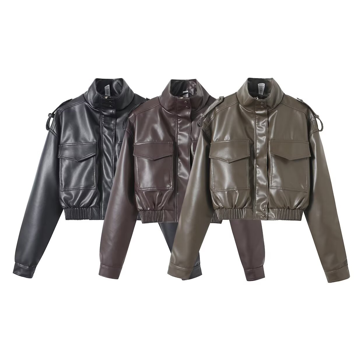 Pb&Za Women's 2025 Winter New Casual Retro Versatile Leather Motorcycle Jacket Short Jacket