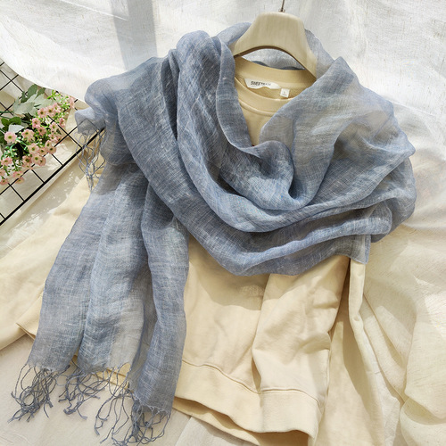 Japanese literary retro linen scarf women's summer solid color cotton and linen scarf dirty dyed thin shawl foreign trade silk scarf women