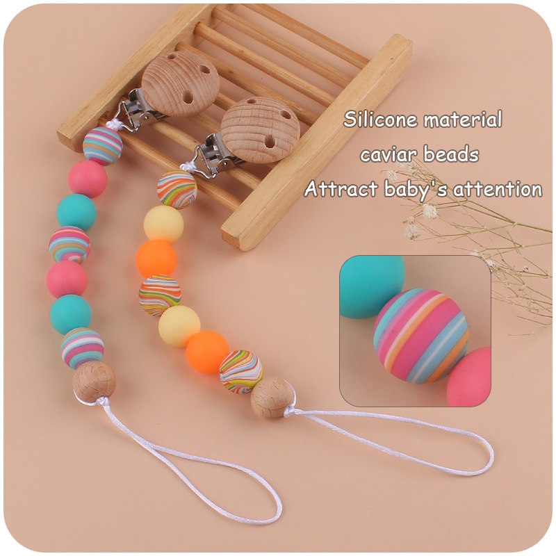 Nuevo bebé suministros chupete clip creativo bebé DIY color impresión cuentas de silicona mordedura chupete cadena