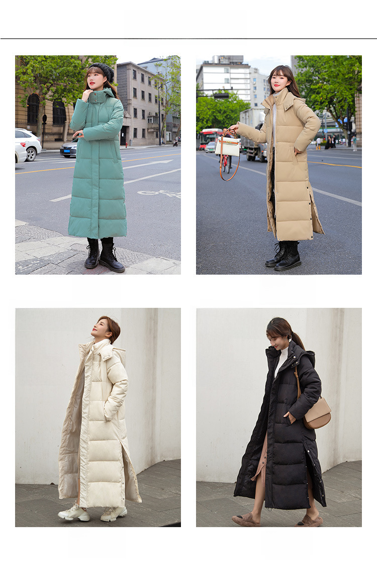 Long over-the-knee hooded Warm jacket jacket women's winter coat thickened warm over-the-knee solid color casual slim-fit cotton-padded jacket fashion_voghion.com