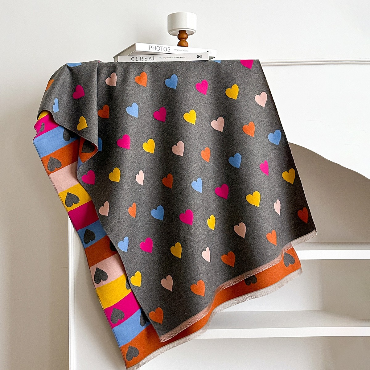 Bufanda de Imitación Cachemira con Patrón de Corazón, Mantenerse Caliente, para Otoño e Invierno