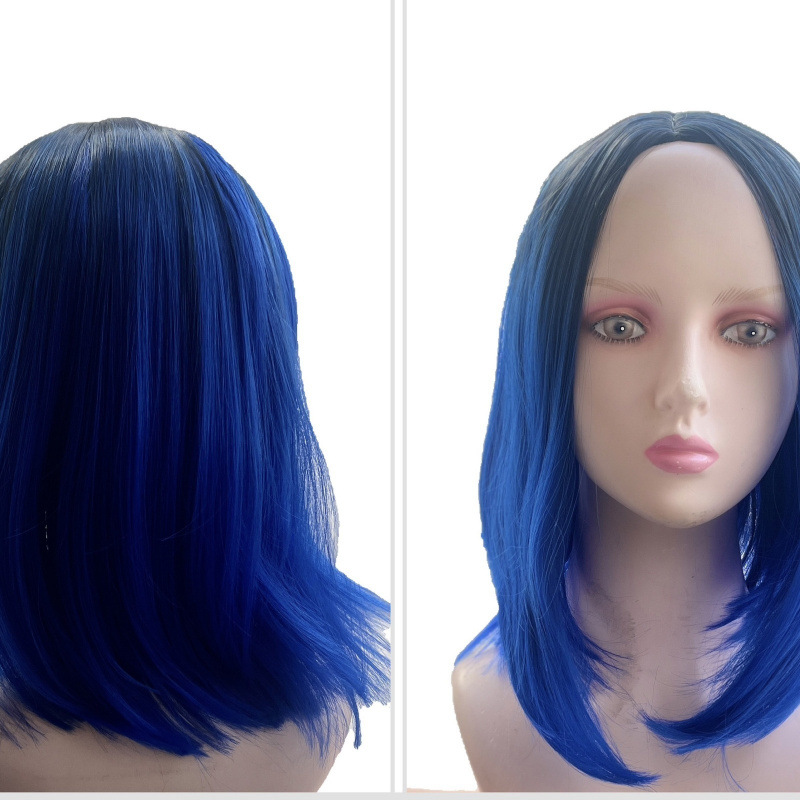 검정색과 파란색 그라데이션 학생 머리카락 + 머리망