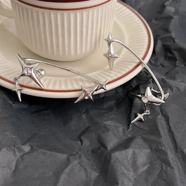 New niche design star-shaped ear bone clip non-pierced earrings zircon ear hanging sweet cool style personalized earrings for women fashion
