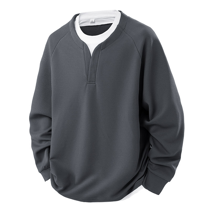 Free Shipping Mt-2504 Contrasting Fake Two-Piece Round Neck Waffle Sweatshirt Gray Black Khaki Chenille Spandex Male Free Shipping Mt-2504 Contrasting Fake Two-Piece Round Neck Waffle Sweatshirt Gray Black Khaki Chenille Spandex Male