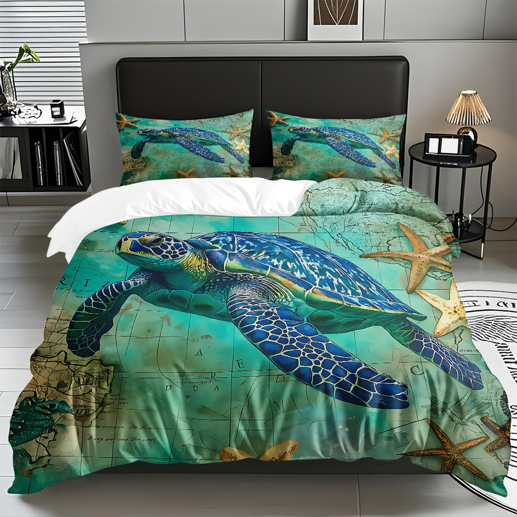 TEMU / JIT Amazonas transfronterizo varios animales marinos patrón 3D impresión digital colcha colchón kit de almohada