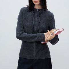 100%绵羊毛针织连帽羊毛衫女长袖秋季外套修身显瘦拉链开衫上衣