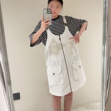 现货2025新款气质工装拉链大口袋甜酷背带连衣裙百搭工装短款裙子