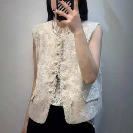马夹春装新中式上衣欧货外穿高级感背心2025新款国风蕾丝马甲坎肩