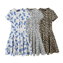 ZA跨境女装批发 法式复古印花短袖修身显瘦短款连衣裙2183015