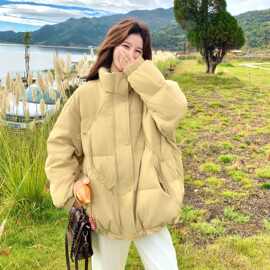 奶黄色连帽羽绒服女2025冬季新款韩系ins宽松减龄90白鸭绒外套潮