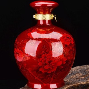 3kg 5kg Jingdezhen Ceramic Empty Wine Bottle Wine Jar Wine Jar Red Peony Crystal Glaze Sealed Household Wine Jug
