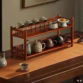 桌面博古架小型茶杯架子茶具收纳架紫砂壶置物架新中式装饰品摆件