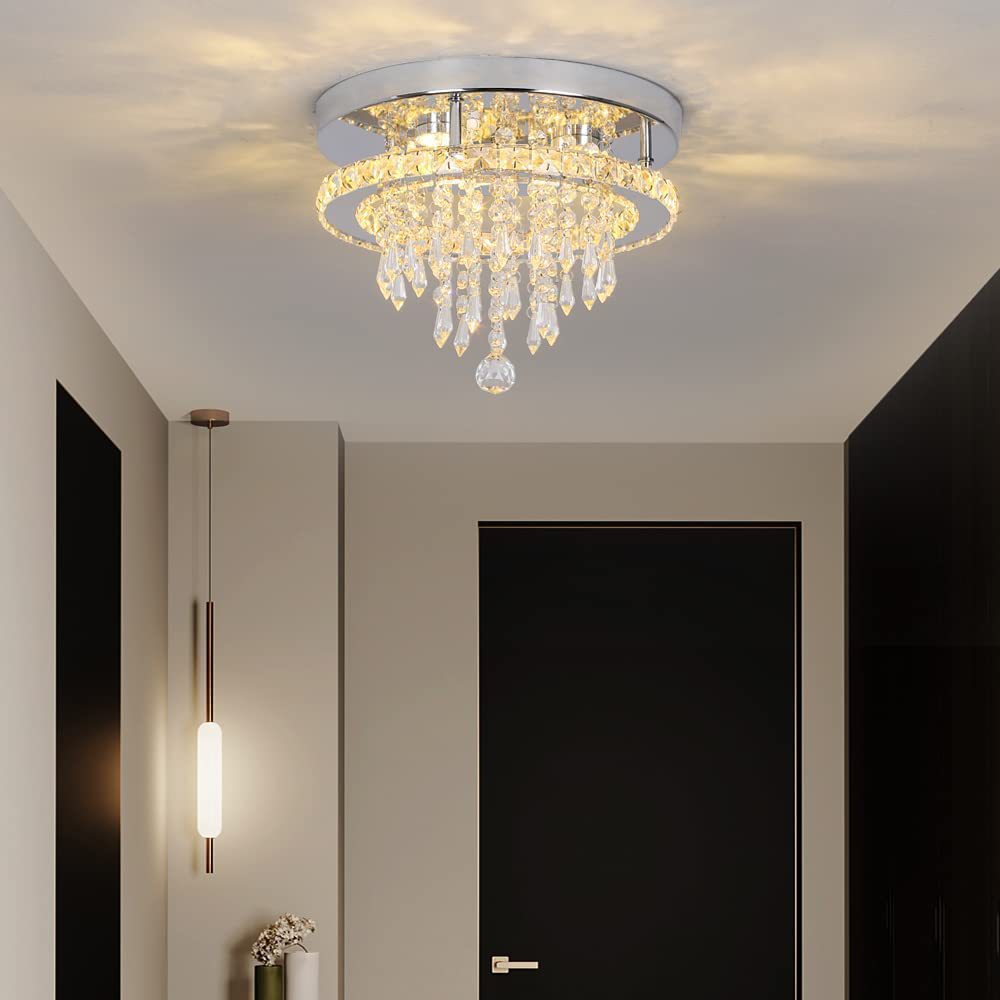 Crystal Ceiling Lamp Round Light Luxury Modern Corridor Lobby Simple Balcony Entrance Ceiling Lamp Creative Bedroom Lighting
