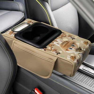 Armrest box pad Universal Type Extended and Widened - beige-cartoon-a