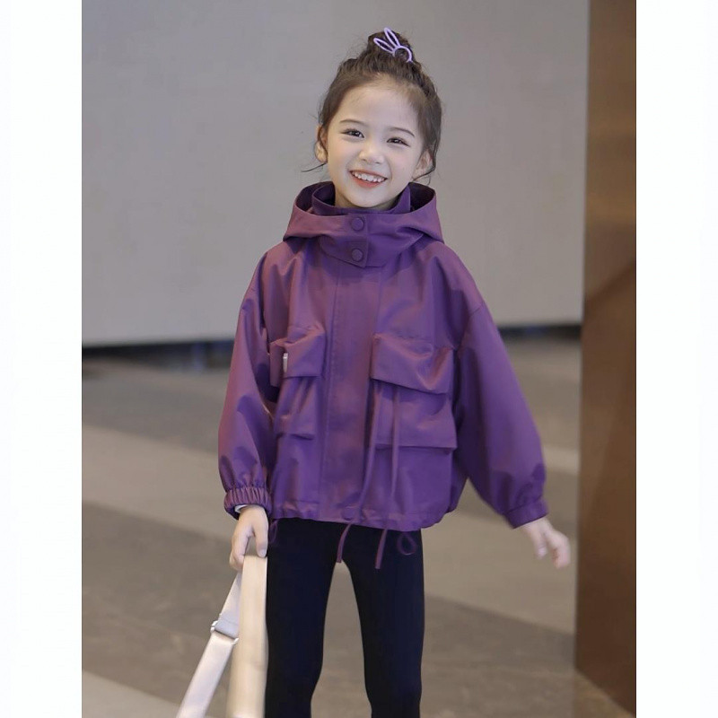 (2개) 소녀의 봄과 가을 코트 2024 가을 새로운 어린이 서양식 어린 소녀의 경량 후드 스포츠 캐주얼 탑