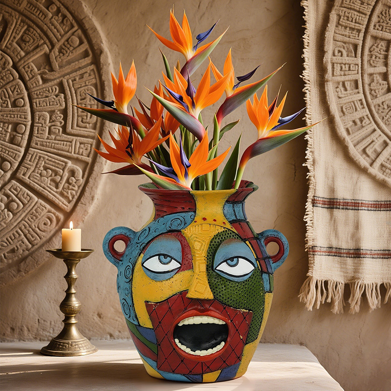 Overseas New Product Colorful Abstract Surprised Expression Human Face Resin Flower Pot Creative Expression Home Garden Planting Ornaments