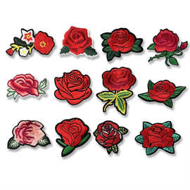 牡丹花玫瑰花刺绣花朵补丁服装辅料鞋帽包饰品配件跨境熨烫布贴绣