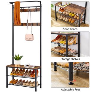Factory direct selling rack shoe stool, lobby tree with bench and shoe cabinet, three -in -one entrance cloak rack