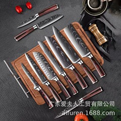 外国貿易クロスボーダーダマスカスレーザー柄シェフナイフフルーツナイフステンレスナイフセット日本ナイフ三徳ナイフ