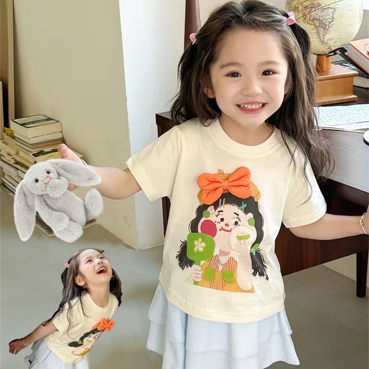 女童卡通短袖T恤棉质韩版夏季新款女宝圆领洋气时尚百搭半袖上衣