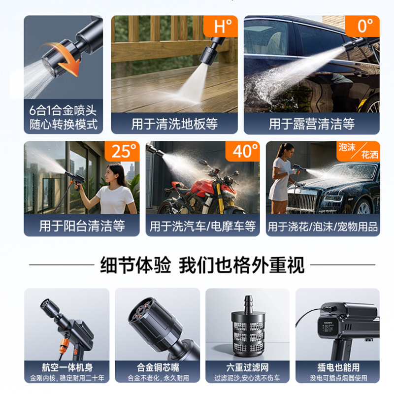 Máquina de lavado de automóviles plegable pistola de agua portátil de alta presión doméstica mini inalámbrica pequeña máquina de limpieza artefacto batería de litio image 5
