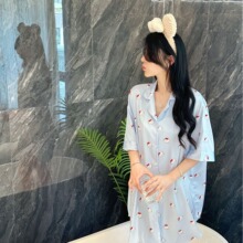 YASE【蓝喵KT】夏季冰雪丝猫咪印花性感开衫睡裙高定薄款家居服女