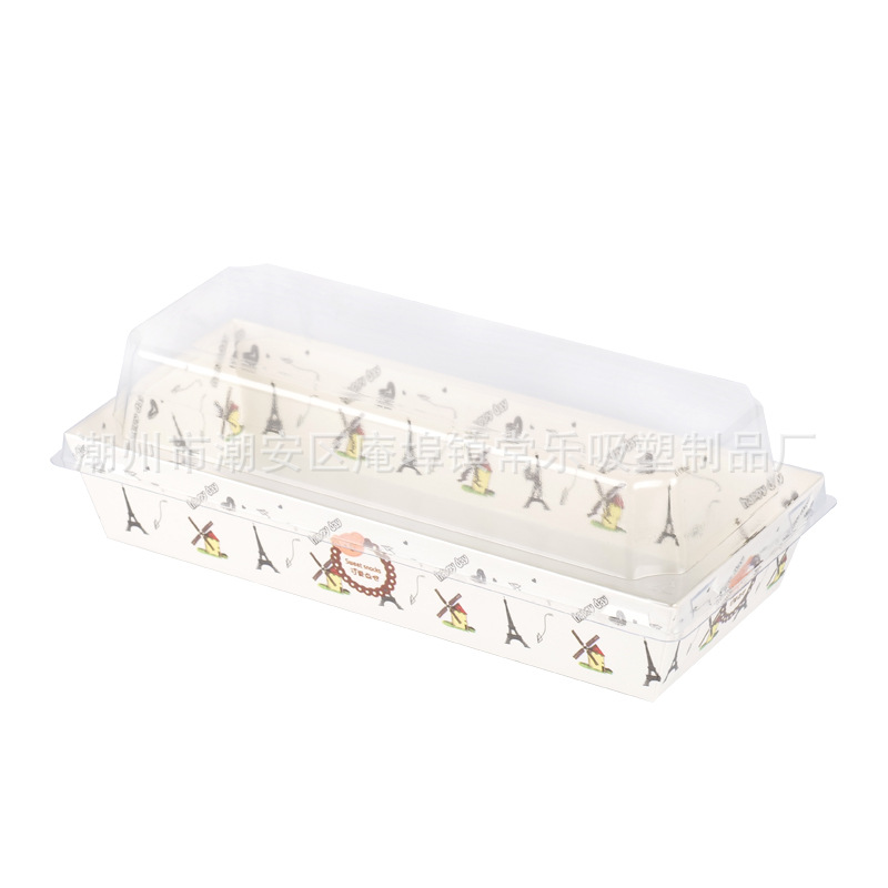 Caja de papel y plástico rectangular horneado toalla rodada para pastel sándwich de carne de pino conchas anti niebla desechable caja de embalaje de punto oeste