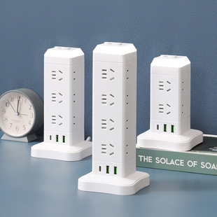 Vertical socket new tower-type plug-in household USB multi-hole long-line plug-in multi-function converter with light