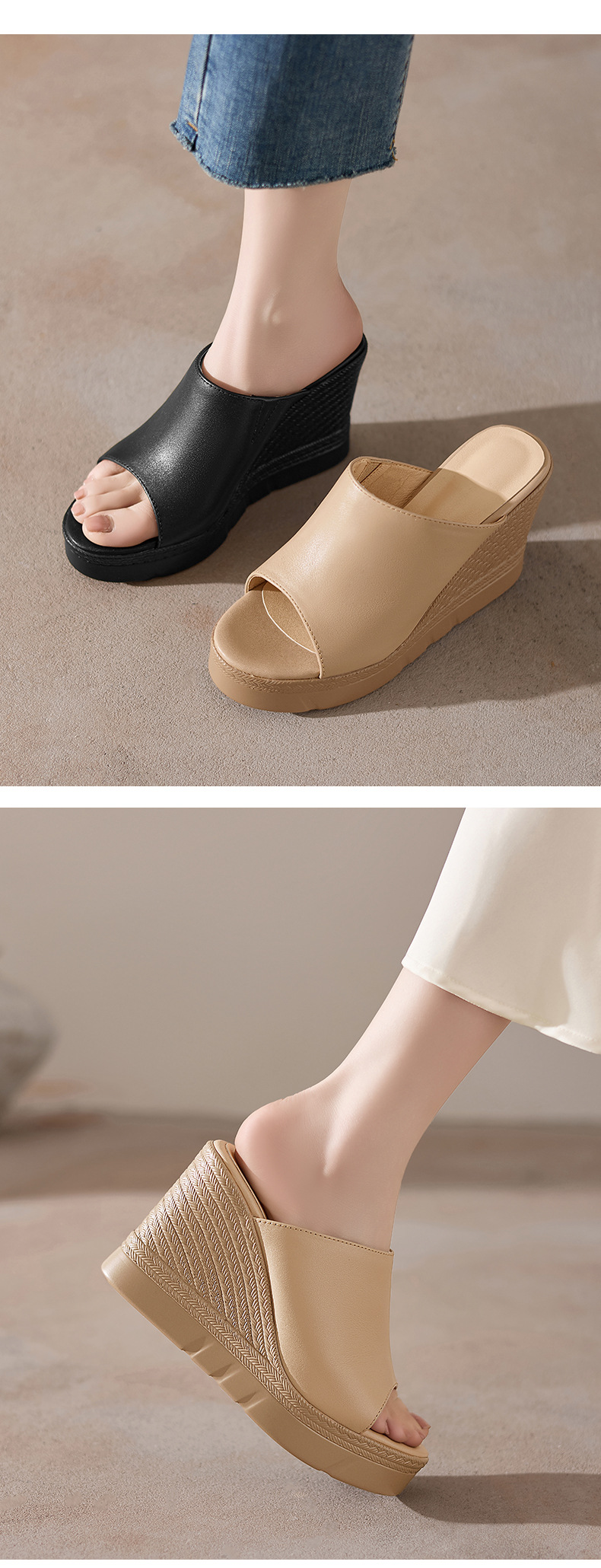 Sandal cao gót nữ hở mũi đế dày 10 cm — đen chi tiết 3