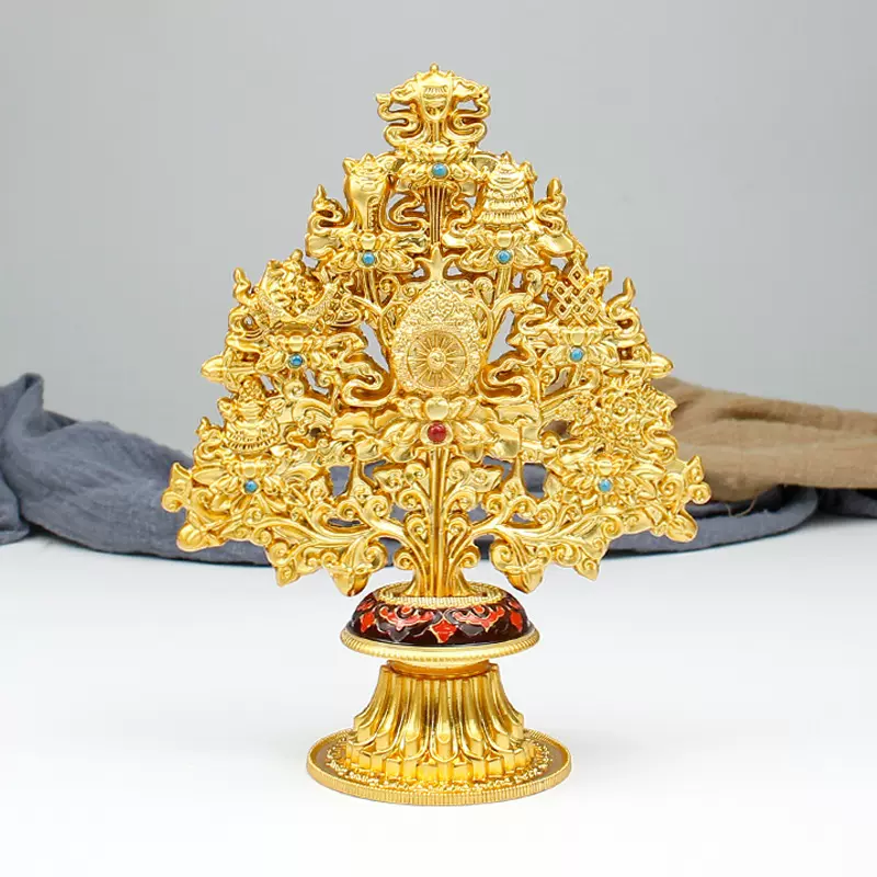 八宝招财摇钱树合金八宝树法器藏式吉祥八宝吉祥家居密宗摆件鎏金