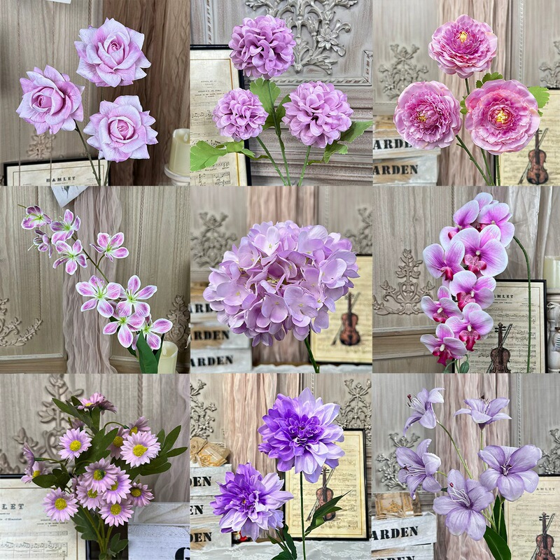 Purple Artificial Flower Wedding Hall Wedding Fake Flower Road Lead Flower Hydrangea Rose Material Monet Garden Window