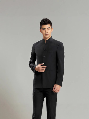 New men's suit set, men's suit, blue stand-up collar Zhongshan suit, casual slim fit, Chinese style, wedding dress 16
