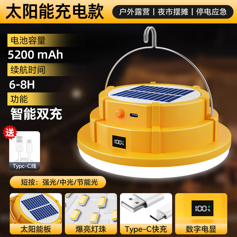 Bombilla de platillo volador con luz Solar recargable, estilo de camping, luz solar recargable, iluminación exterior de emergencia para el hogar, bombilla led
