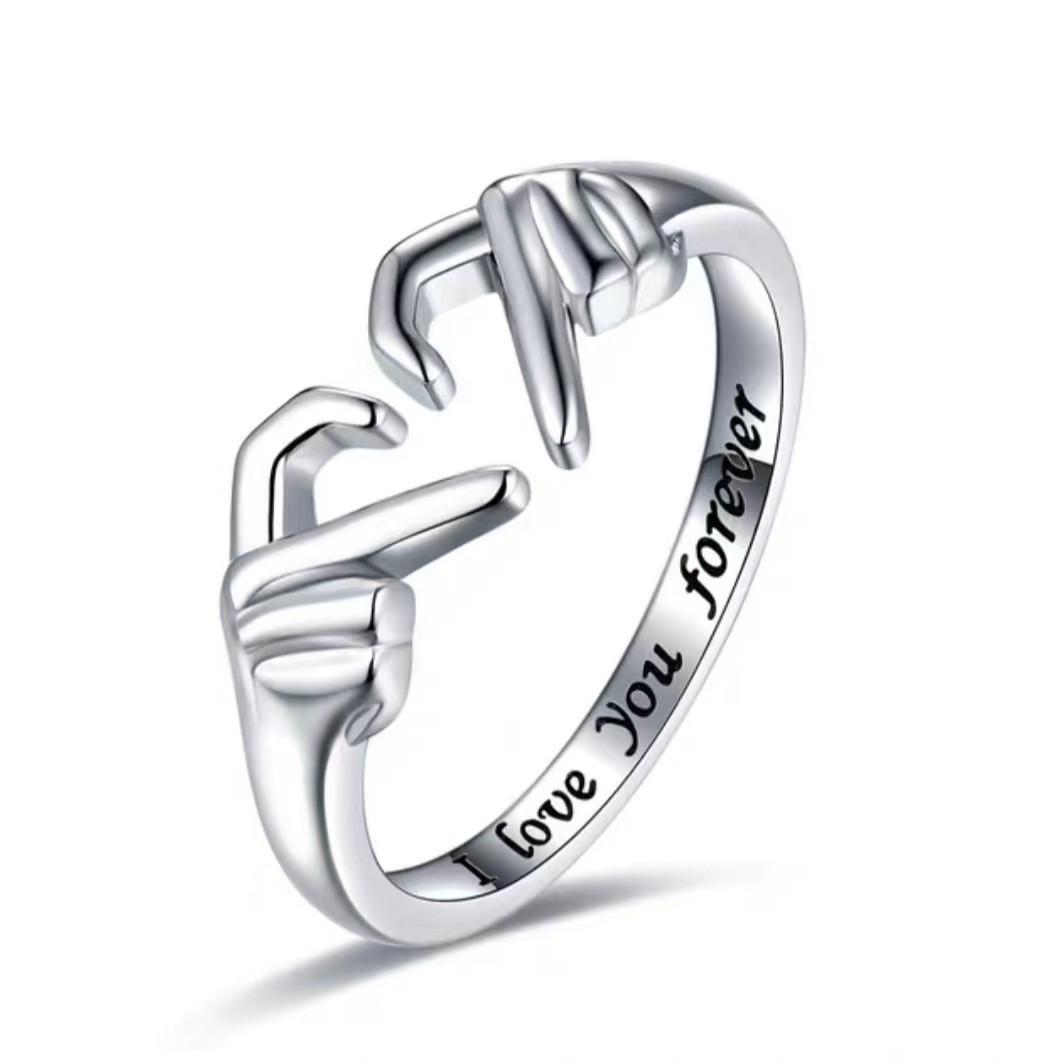 Damen Ring Mit Umarmenden Händen Und Herz-design Verstellbar_voghion.com
