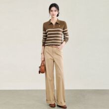 2613910-16针进口机立体波浪纹超细美丽诺羊毛老钱风针织衫女秋款