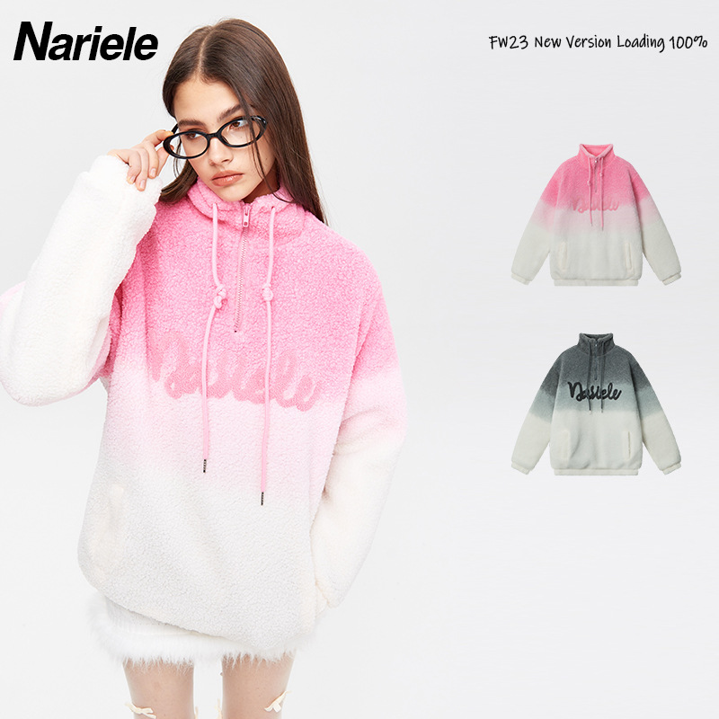Men's Clothing HeyHenry winter gradient color lamb wool sweatshirt men and women thickened trendy casual versatile lazy style_voghion.com