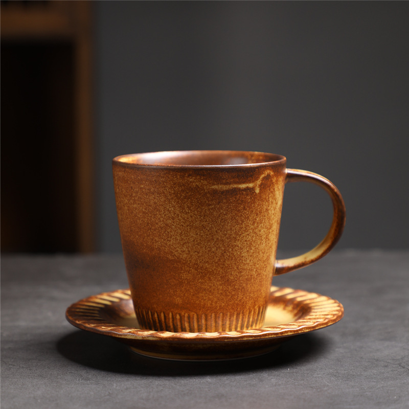 Estilo japonés vintage de cerámica taza de café y platillo traje creativo regalo taza de té de la tarde taza de café de gres