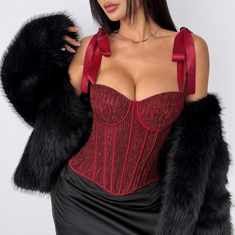 European and American Women's Clothing for Christmas and Valentine's Day, Red Sexy Underwire Fishbone Bra with Chest Pads, Hot Girl Tank Top 71414