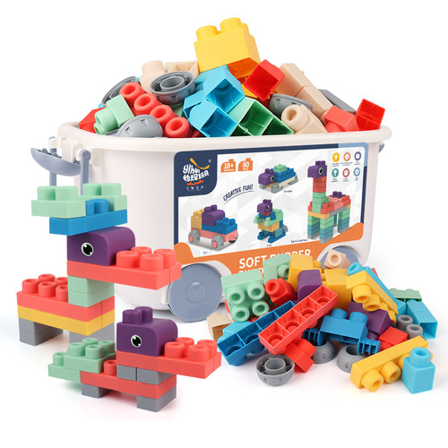 Factory direct sales chewing toys educational assembling large particle building blocks soft rubber building blocks educational toy building blocks