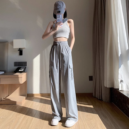 Quick-drying overalls women's summer new thin high-waist wide-leg pants loose casual slimming sun-proof American sports pants