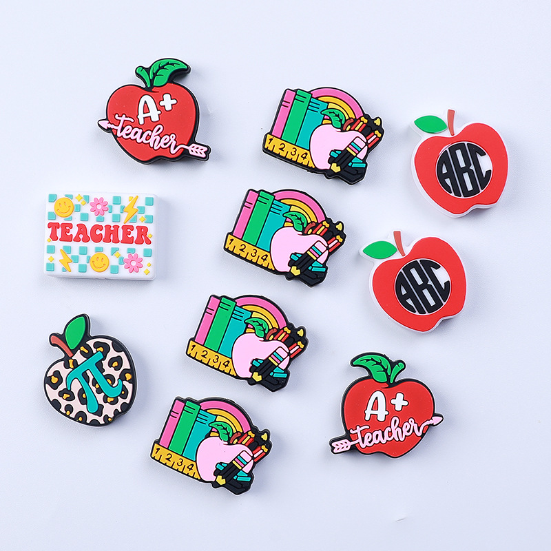 New Apple Silicone Beads Leopard Print Droplet Epoxy Beads Teacher Profession DIY Accessories Pencil Dental Silicone Scatter Beads Wholesale