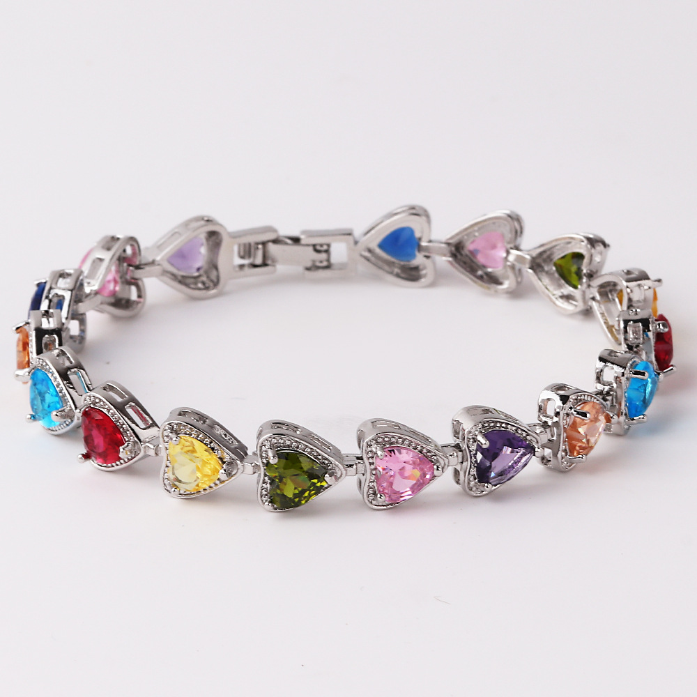 Women's Gender Plating, Inlay Design Vintage Style Round Colorful Square Copper Plating Inlay Zircon Gold Plated Bracelets