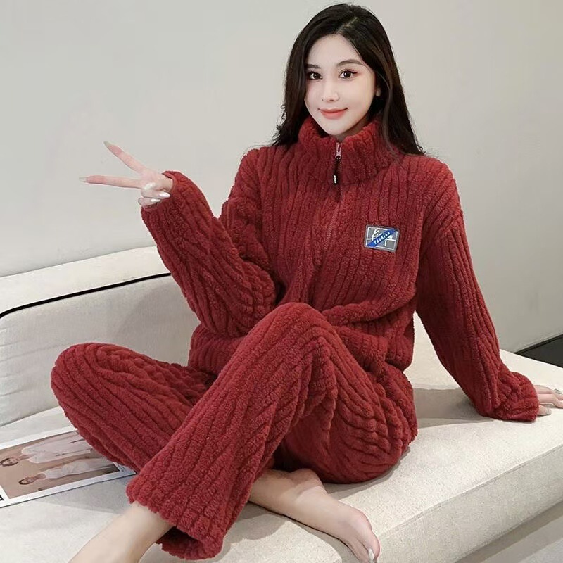 Pajamas Women's Winter Zipper Long Sleeve Trousers suit Winter Women's 2024 New Flannel Winter Home Clothes