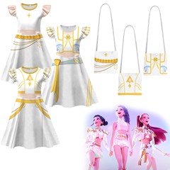 跨境新款  K-POP:猎魔女团 表演cos 女童飞飞袖牛奶丝连衣裙+包包