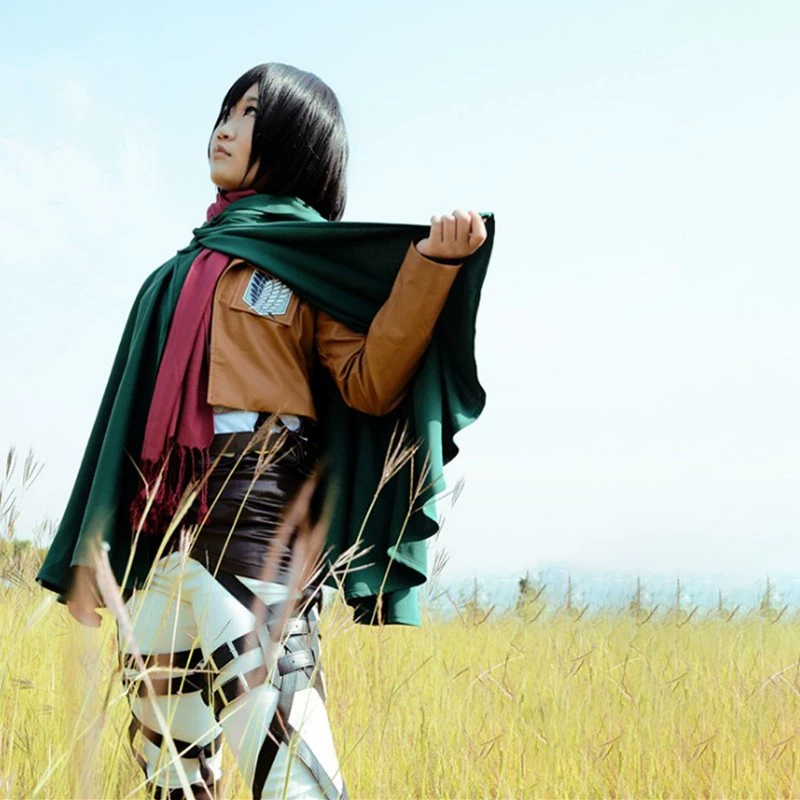 Cosplay Costume (Attack on Titan) Mikasa Full Set — Unisex Survey Corps Uniform, Faux Leather Skirt